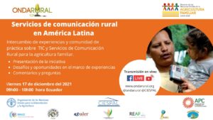 Intercambio de experiencias y comunidad de práctica sobre TIC y Servicios de Comunicación Rural para la agricultura familiar @ https://www.youtube.com/watch?v=dvT86aBALSI